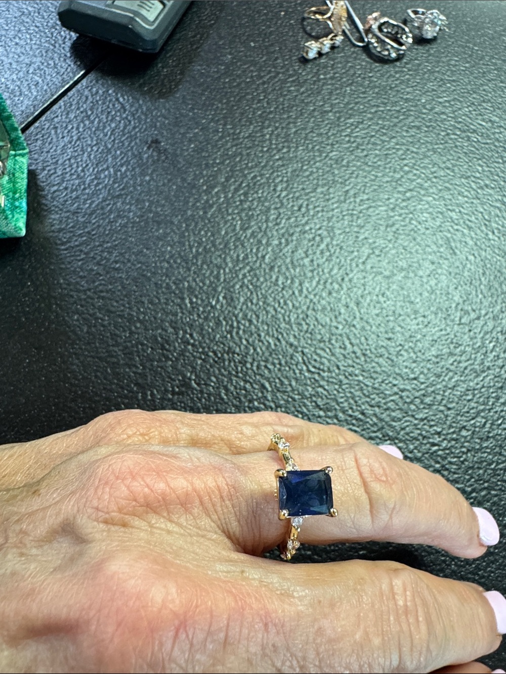 Gold Ring with Square Blue Gemstone